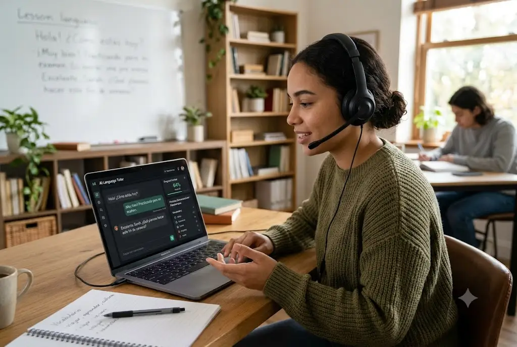 Student using an ai language tutor to improve speaking and vocabulary skills
