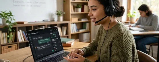 Student using an ai language tutor to improve speaking and vocabulary skills