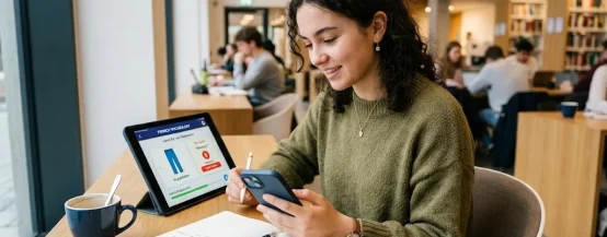 Student using the best mobile learning platform with educational mobile apps for language learning.