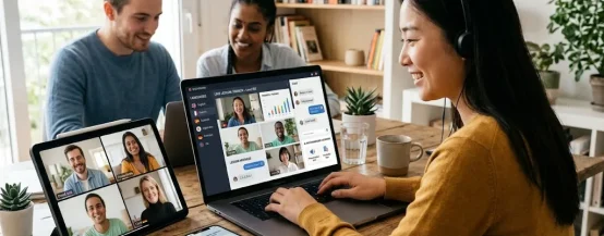 Modern platforms for multi-language learning content delivery providing multilingual education software across laptops and mobile devices.